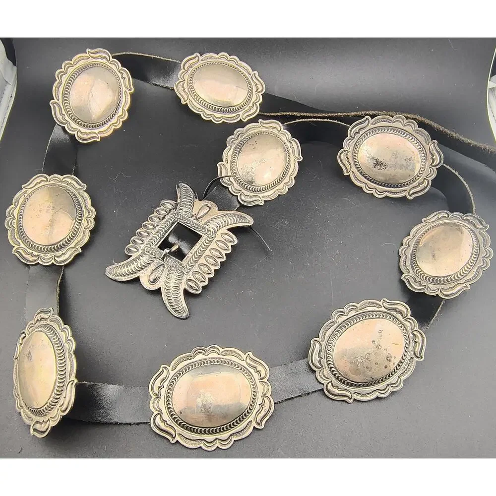 KIRK SMITH Navajo Sterling Silver Concho Belt Vintage Early KS Hallmark Signed